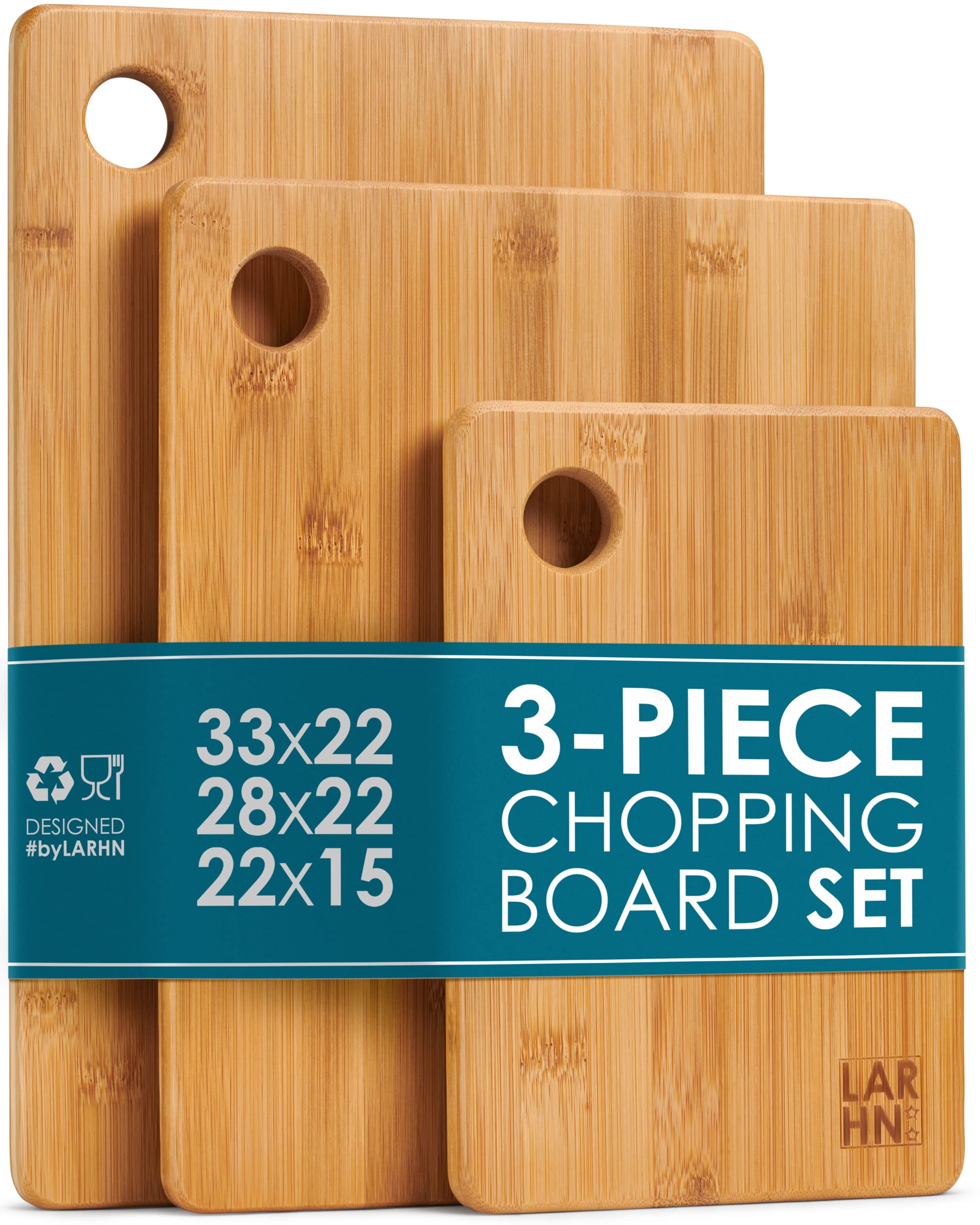 LARHN Extra-Thick 3-Piece Wooden Chopping Board Set