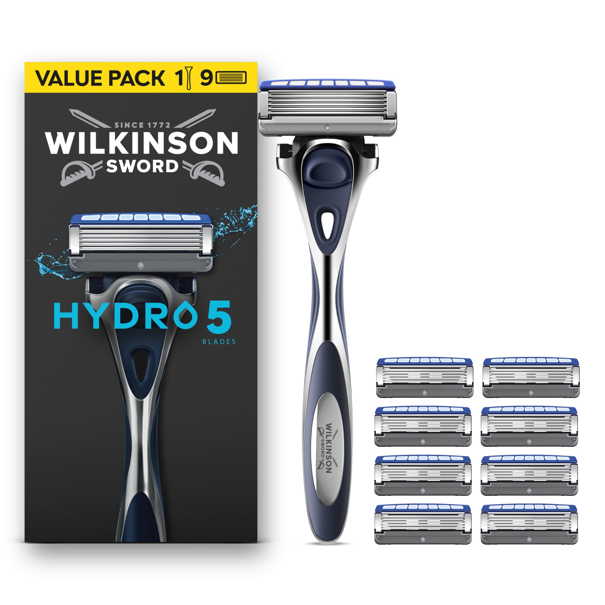 Wilkinson Sword Hydro 5 Men’s Razor Handle, 9 Blade Refills