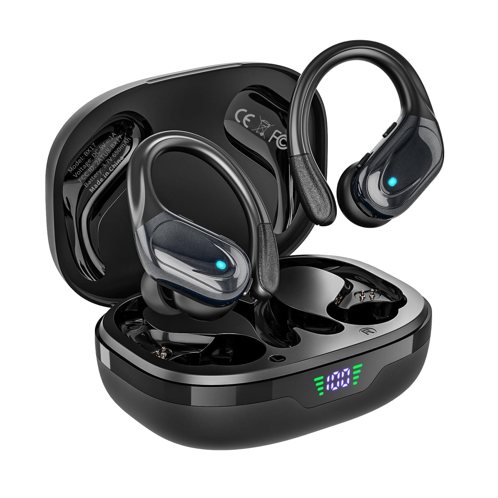 HAOYUYAN Wireless Earbuds, Sports Bluetooth Headphones, 80Hrs Playtime Ear Buds with LED Power Display, Noise Canceling Headset, IPX7 Waterproof Earphones for Workout/Running