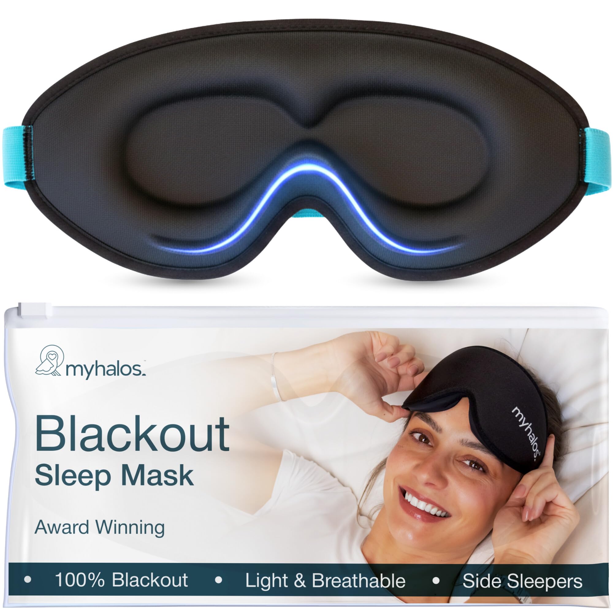 MyHalos Blackout Sleep Mask, Eye Mask for Sleeping, Zero Pressure, Travel