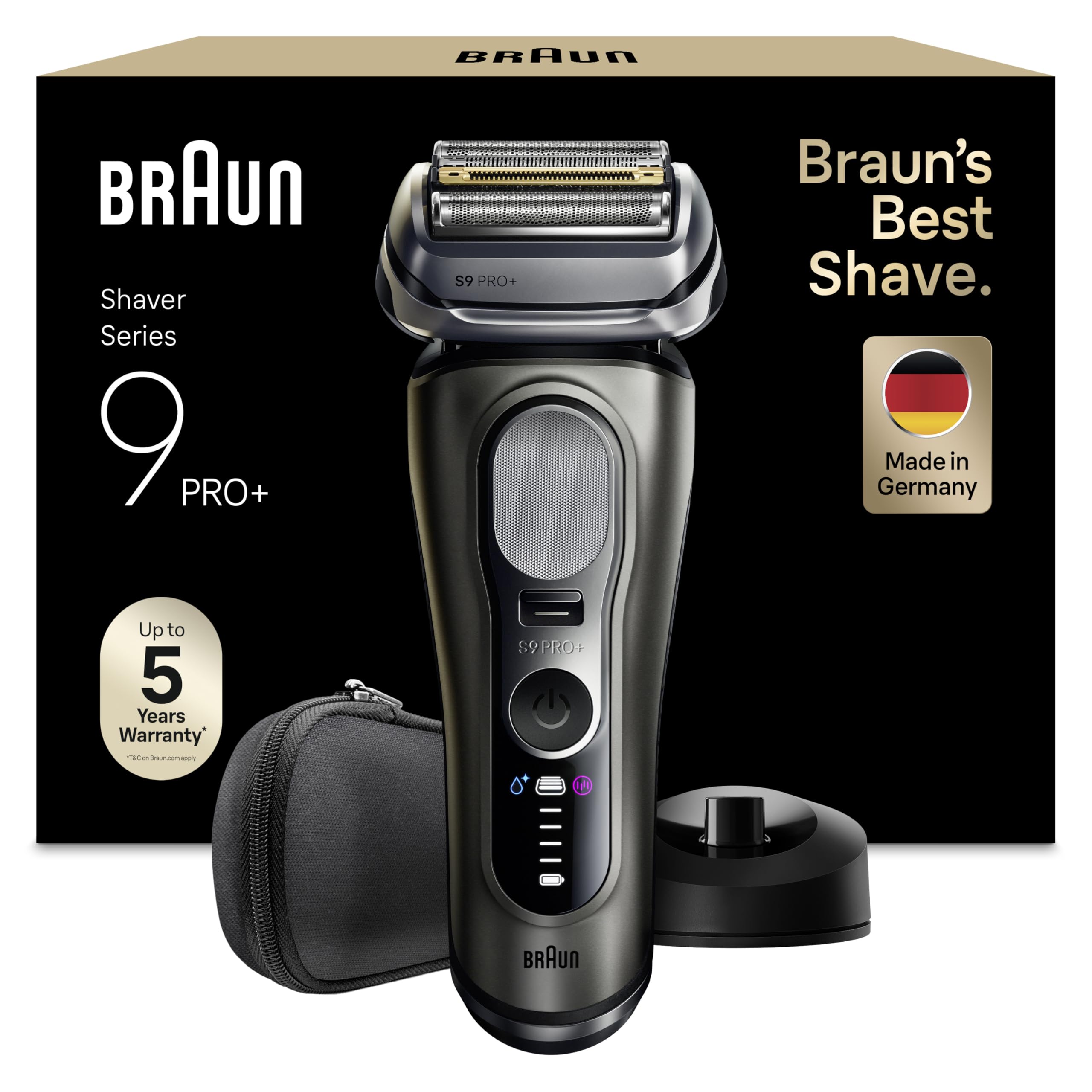 Braun Series 9 PRO+ Electric Shaver, 5+1 Ultra Thin Precision Blades, Pro SensoAdapt, Up to 60 min, Charging Stand, Wet & Dry Razor for Men, 9615S, Graphite