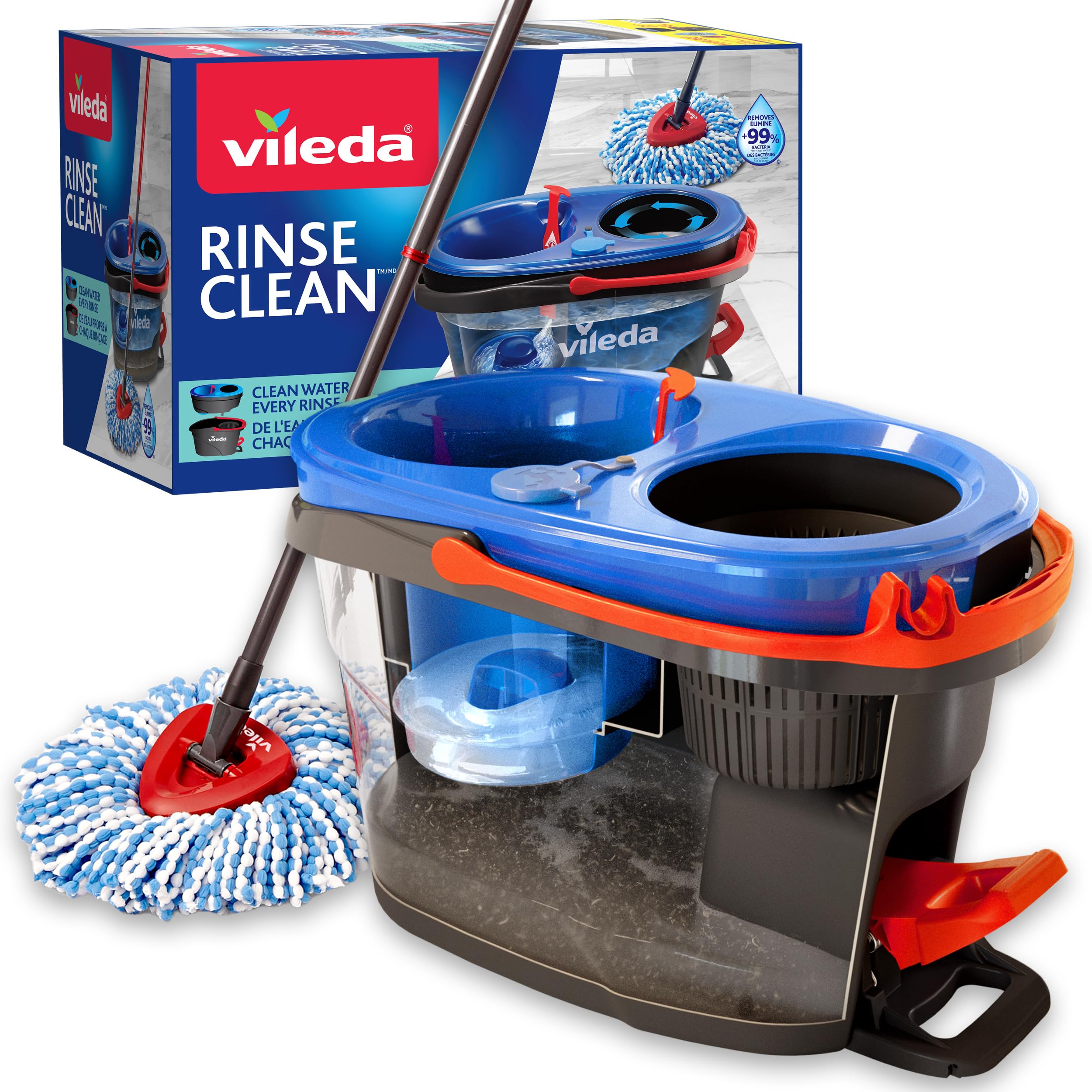 Vileda Rinse Clean Spin Mop & Bucket Set - Separates Clean & Dirty Water