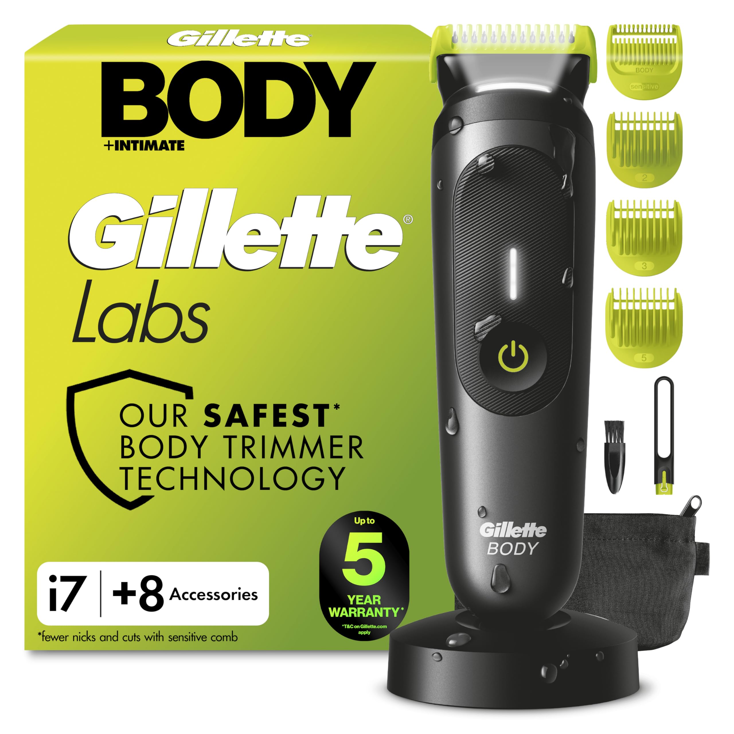 GilletteLabs i7 Body + Intimate Hair Trimmer for Men, 3 Body Combs